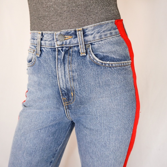CARMAR Distressed Jeans Denim Red Stripe 25 Blue - Picture 5 of 7